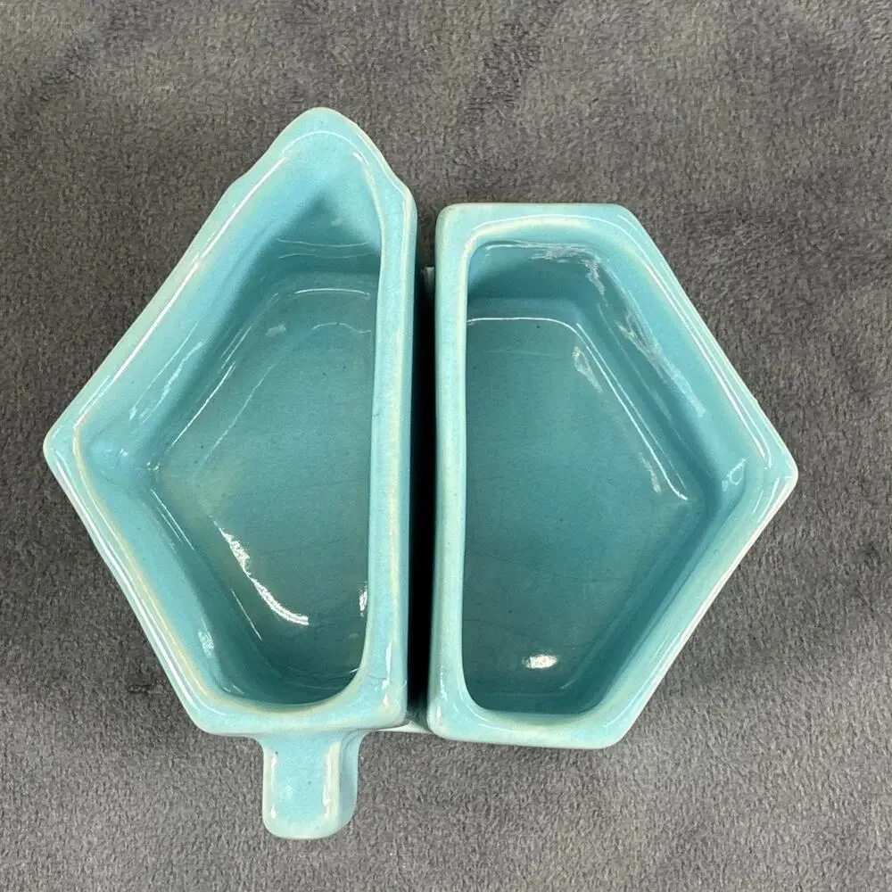 Vintage Caifornia Tudor Pottery Turquoise Nesting Creamer /Open Sugar Tray Set